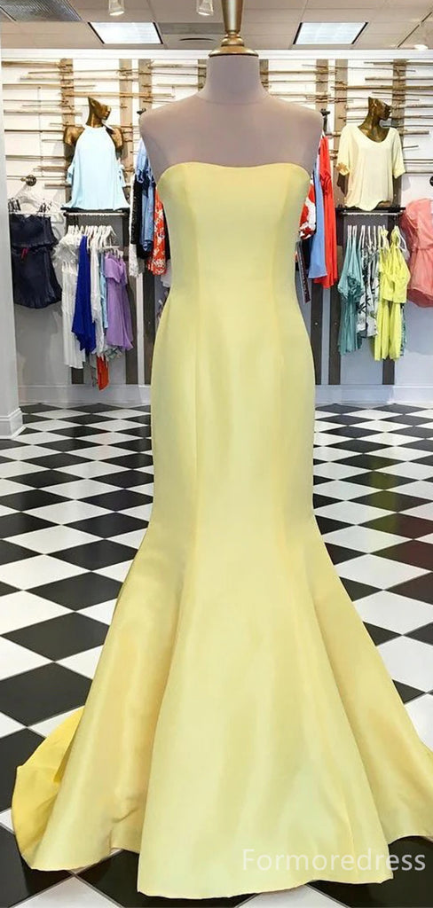 Elegant Yellow Strapless Mermaid Long Prom Dress,Evening Dress,PD264