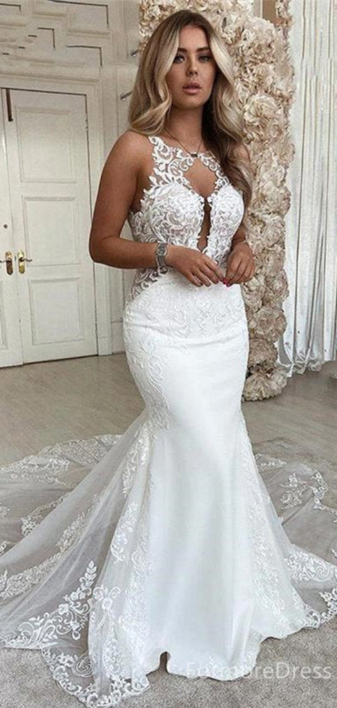 Unique Sexy Sleeveless Mermaid Long Wedding Dress, WD189