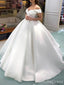 Elegant V-neck Off-Shoulder A-line Long Wedding Dress, WD190