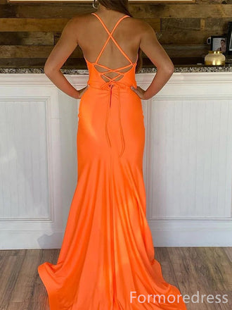 Sexy V-neck Spaghetti Strap Mermaid Split Side Long Prom Dress,Evening Dress,PD268