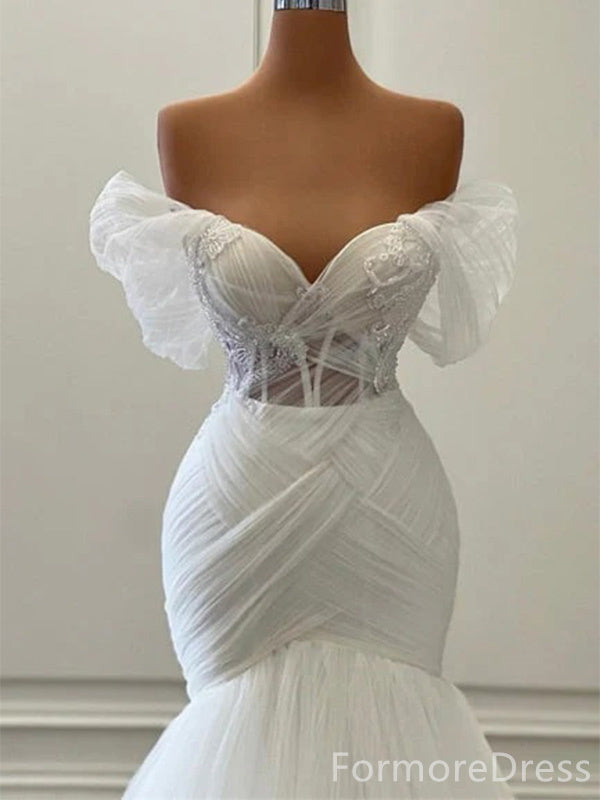 Elegant V-neck Off-Shoulder Strapless Mermaid Long Wedding Dress, WD192