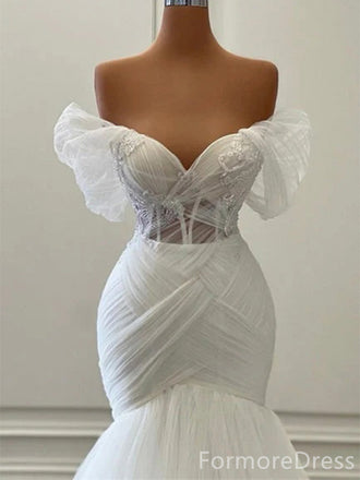 Elegant V-neck Off-Shoulder Strapless Mermaid Long Wedding Dress, WD192