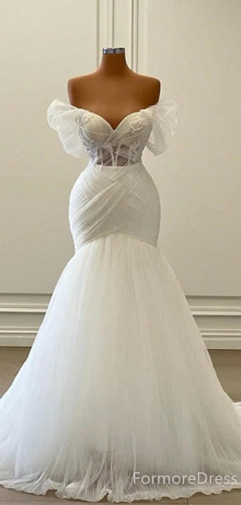 Elegant V-neck Off-Shoulder Strapless Mermaid Long Wedding Dress, WD192