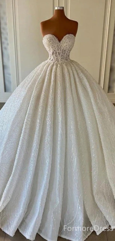 Elegant Sweatheart Strapless A-line Long Wedding Dress, WD193