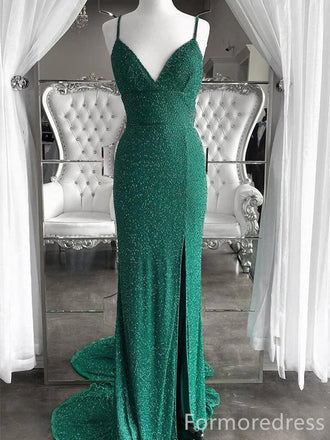 Elegant V-neck Spaghetti Strap Split Side Long Prom Dress,Evening Dress,PD271