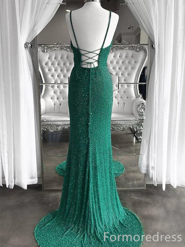 Elegant V-neck Spaghetti Strap Split Side Long Prom Dress,Evening Dress,PD271