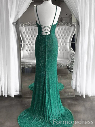 Elegant V-neck Spaghetti Strap Split Side Long Prom Dress,Evening Dress,PD271