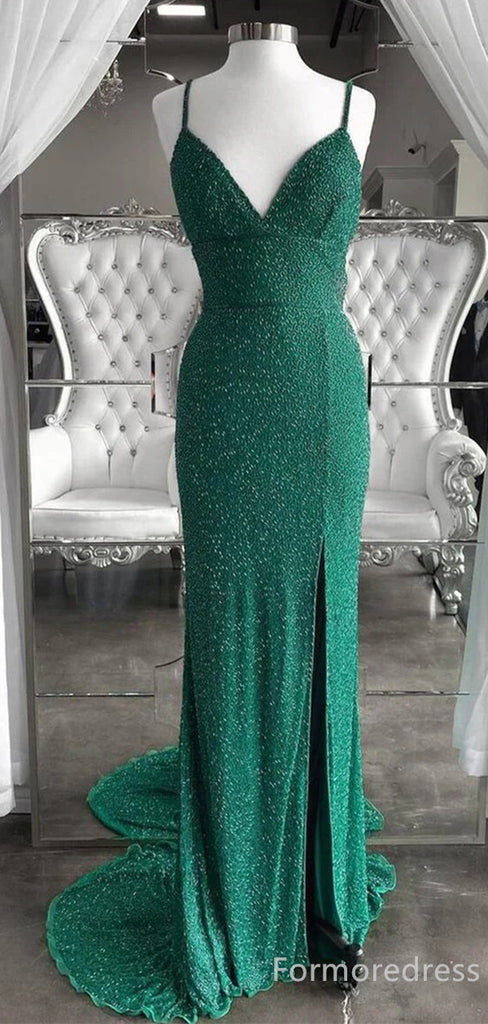 Elegant V-neck Spaghetti Strap Split Side Long Prom Dress,Evening Dress,PD271