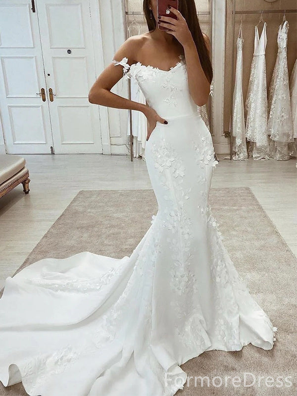 Elegant V-neck Off-Shoulder Mermaid Long Wedding Dress, WD200