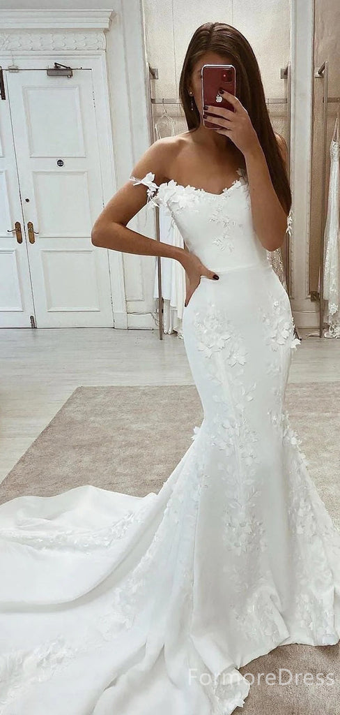 Elegant V-neck Off-Shoulder Mermaid Long Wedding Dress, WD200