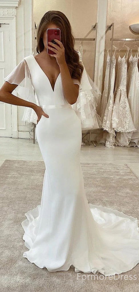 Simple V-neck Mermaid Long Wedding Dress, WD202