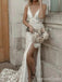 Elegant V-neck Spaghetti Strap Split Side Mermaid Long Wedding Dress, WD203