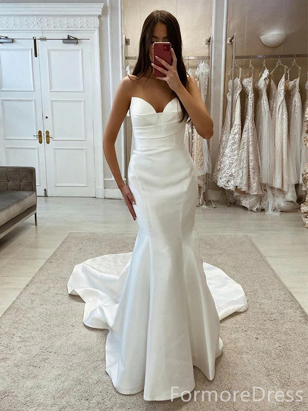 Elegant V-neck Strapless Mermaid Long Wedding Dress, WD204