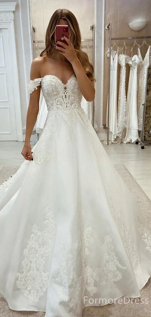 Elegant Sweatheart Off-Shoulder Strapless A-line Long Wedding Dress, WD206