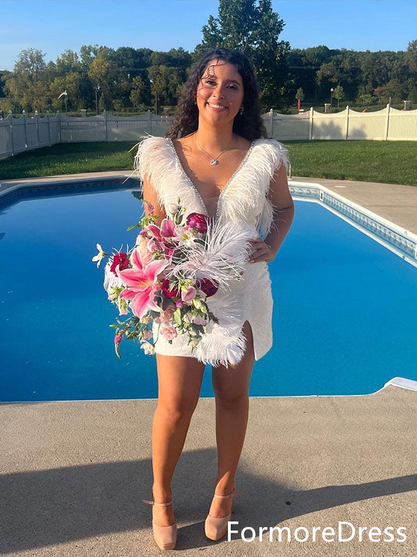 Sexy V-neck Split Side Short Mini Homecoming Dress,  HD29
