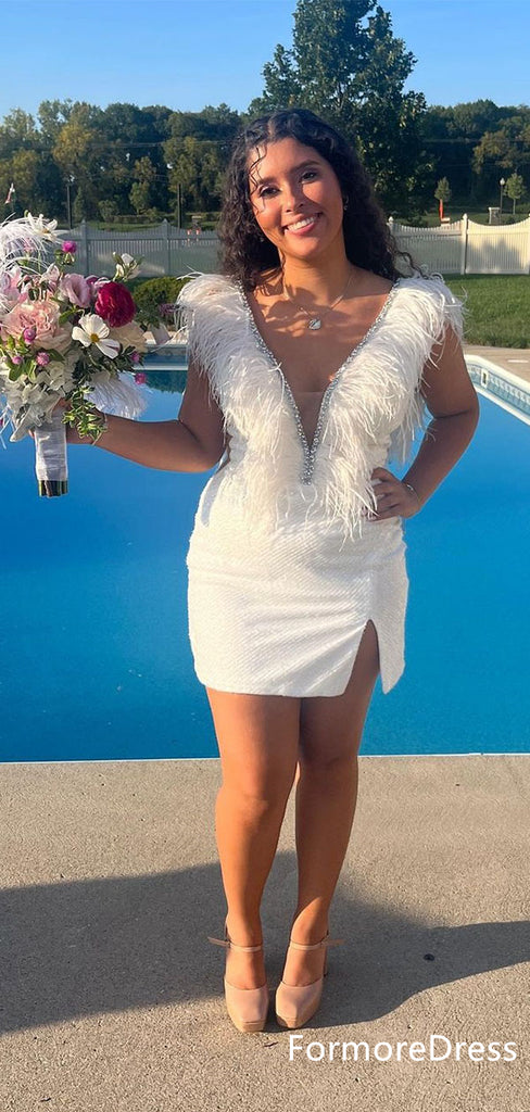 Sexy V-neck Split Side Short Mini Homecoming Dress,  HD29