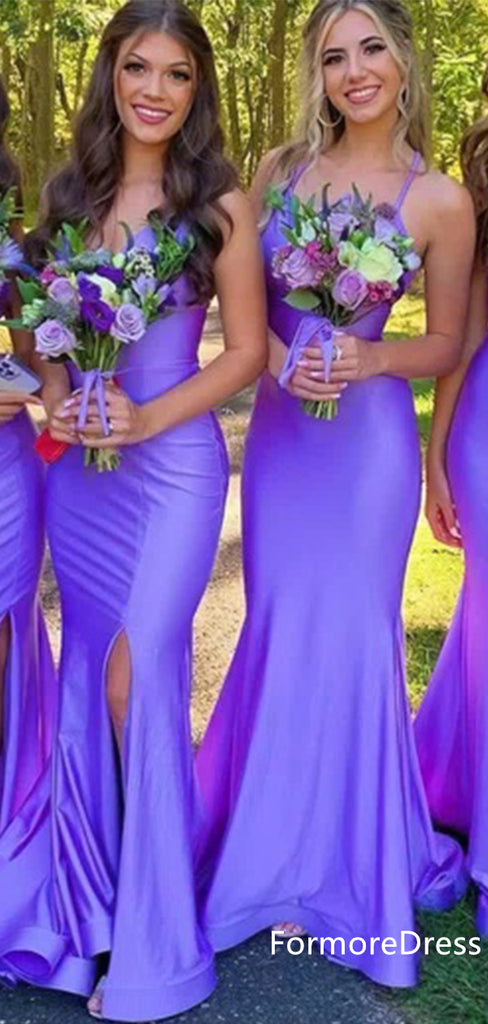 Sexy Spaghetti Strap Mermaid Split Side Long Bridesmaid Dress,  BD28