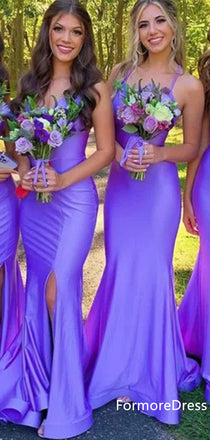 Sexy Spaghetti Strap Mermaid Split Side Long Bridesmaid Dress,  BD28