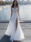 Elegant V-neck Off-Shoulder Split Side A-line Long Wedding Dress, WD213