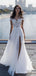 Elegant V-neck Off-Shoulder Split Side A-line Long Wedding Dress, WD213