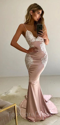 Elegant Pink Mermaid Spaghetti Strap  Long Prom Dress,PD01