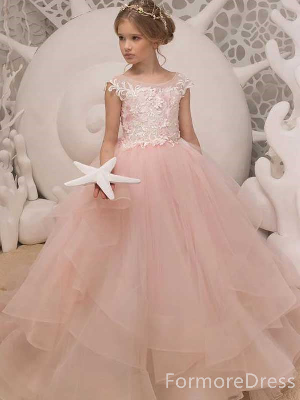 Elegant Pink Lace A-line  Flower Girl Dress,  FGD32