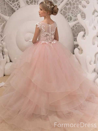 Elegant Pink Lace A-line  Flower Girl Dress,  FGD32