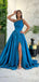 Elegant Spaghetti Strap Split Side A-line Long Prom Dress,Evening Dress,PD293