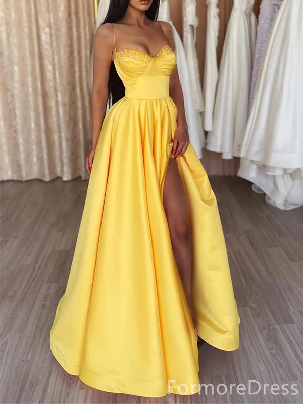 Elegant Sweatheart Spaghetti Strap Split Side A-line Long Prom Dress,Evening Dress,PD295