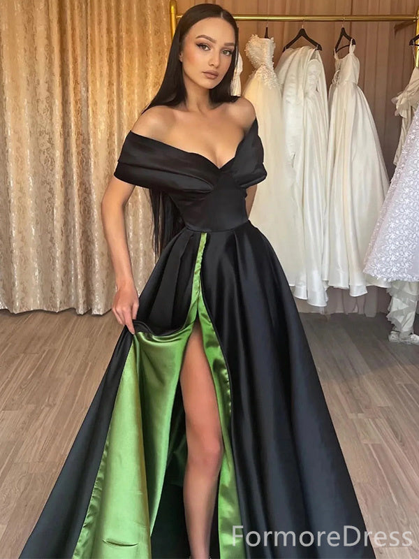Elegant V-neck Off-Shoulder Split Side A-line Long Prom Dress,Evening Dress,PD296