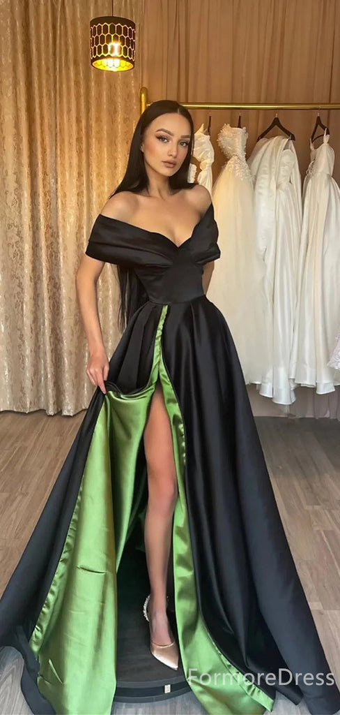 Elegant V-neck Off-Shoulder Split Side A-line Long Prom Dress,Evening Dress,PD296
