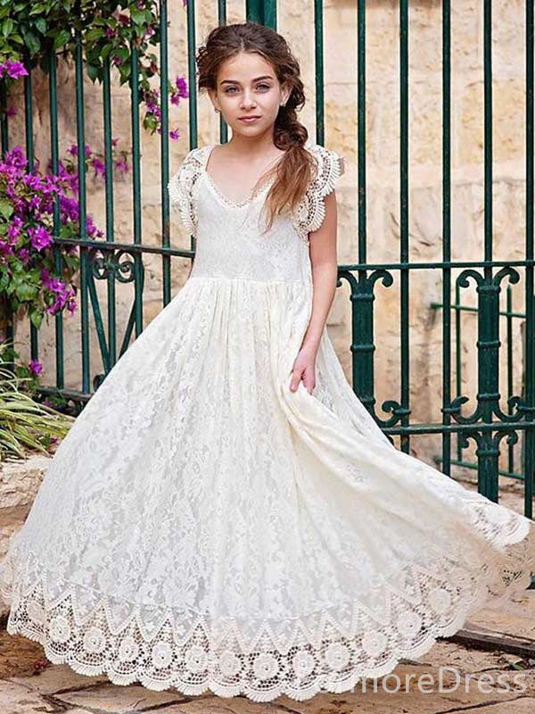 Elegant V-neck Lace A-line  Flower Girl Dress,  FGD35