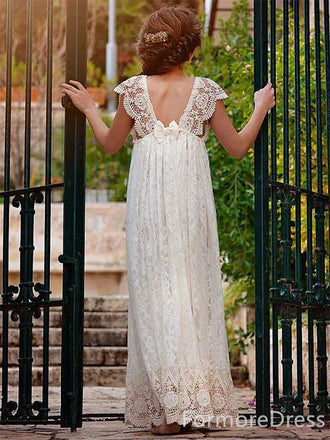 Elegant V-neck Lace A-line  Flower Girl Dress,  FGD35