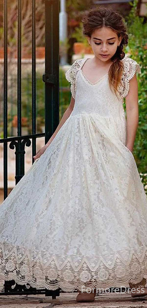 Elegant V-neck Lace A-line  Flower Girl Dress,  FGD35