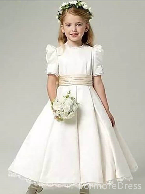 Elegant White A-line Long Flower Girl Dress,  FGD36