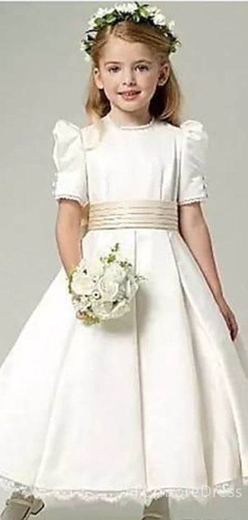 Elegant White A-line Long Flower Girl Dress,  FGD36