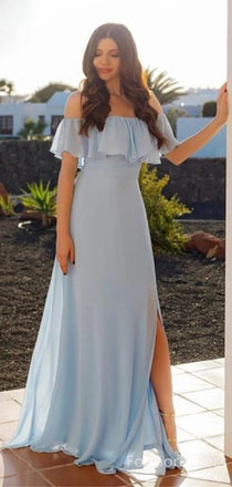 Pale Blue Off-Shoulder Strapless A-line Long Prom Dress,Evening Dress,PD277