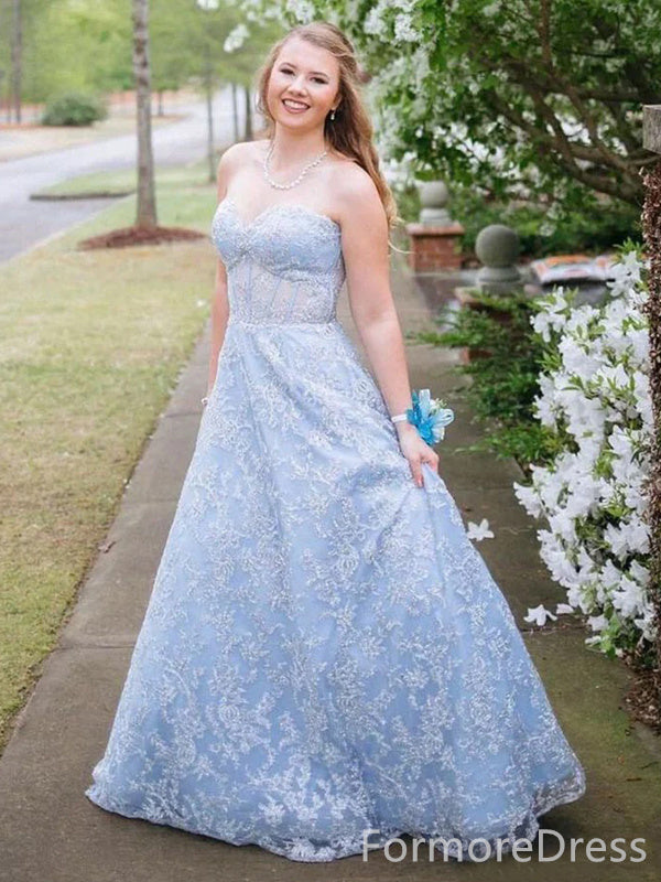 Elegant Sweatheart Strapless Lace Appliques A-line Long Prom Dress,Evening Dress,PD279