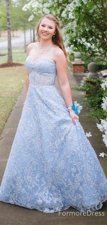 Elegant Sweatheart Strapless Lace Appliques A-line Long Prom Dress,Evening Dress,PD279