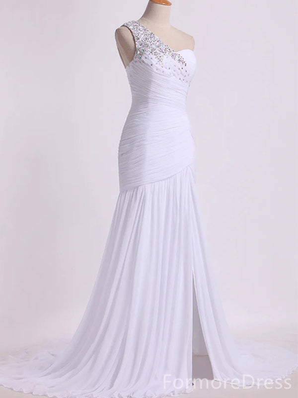 Elegant White One Shoulder Mermaid Long Prom Dress,Evening Dress,PD283