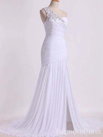 Elegant White One Shoulder Mermaid Long Prom Dress,Evening Dress,PD283