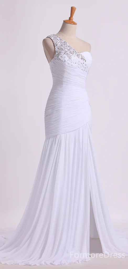Elegant White One Shoulder Mermaid Long Prom Dress,Evening Dress,PD283