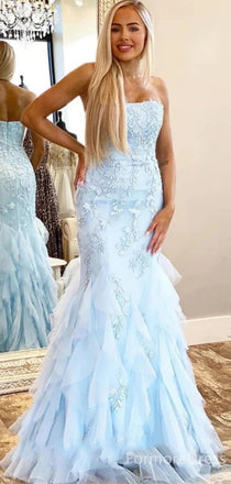 Elegant Strapless Lace Appliques Mermaid Long Prom Dress,Evening Dress,PD289