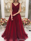 Sparkly V-neck A-line Long Prom Dress,Evening Dress,PD290