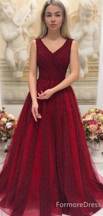 Sparkly V-neck A-line Long Prom Dress,Evening Dress,PD290