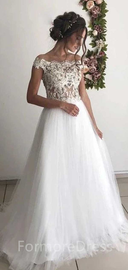 Elegant  Appliques  A-line Off-shoulder Long Wedding Dress,  WD19