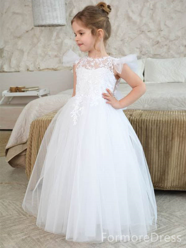 Elegant Lace Appliques A-line Long Flower Girl Dress,  FGD40