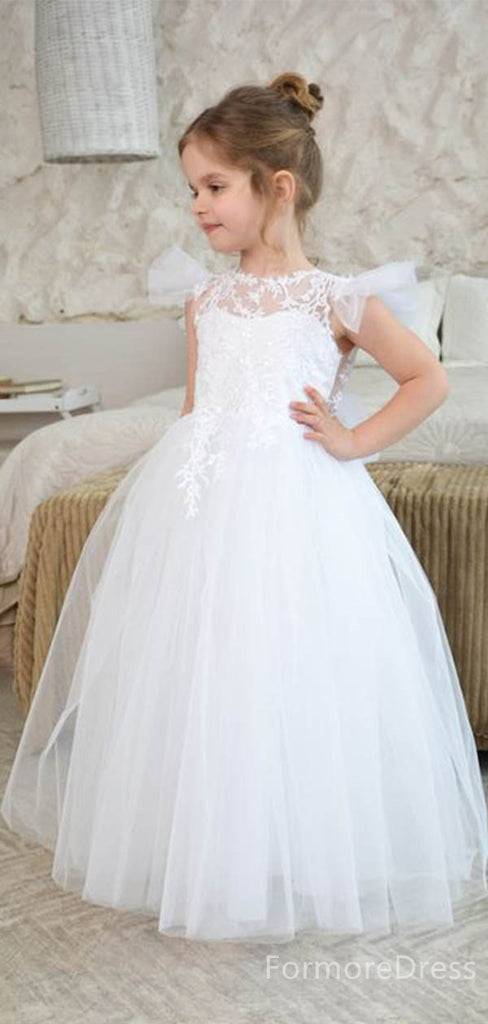 Elegant Lace Appliques A-line Long Flower Girl Dress,  FGD40