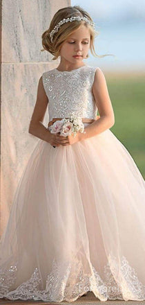 Elegant Sleeveless Lace A-line Long Flower Girl Dress,  FGD41