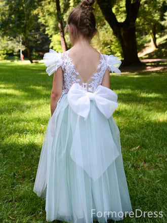 Lovely Lace Appliques A-line Long Flower Girl Dress,  FGD43